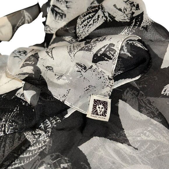anne klein 100% SILK black white classic handkerchief floral flowers scarf 18x71 - Picture 2 of 4